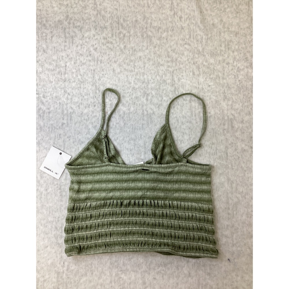 ONeill Womens Yul Knit Cami Top Moss Green Smocked Tie Front FA4403002T Size L - Picture 5 of 6